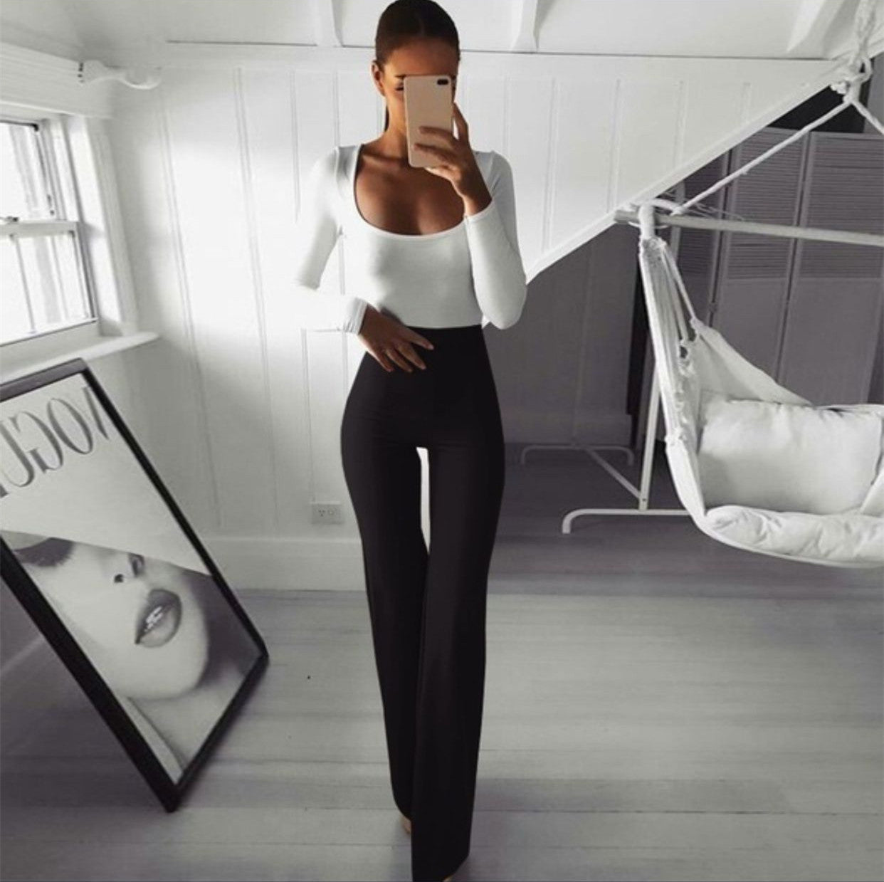 Solid color high elastic slim belly bell pants