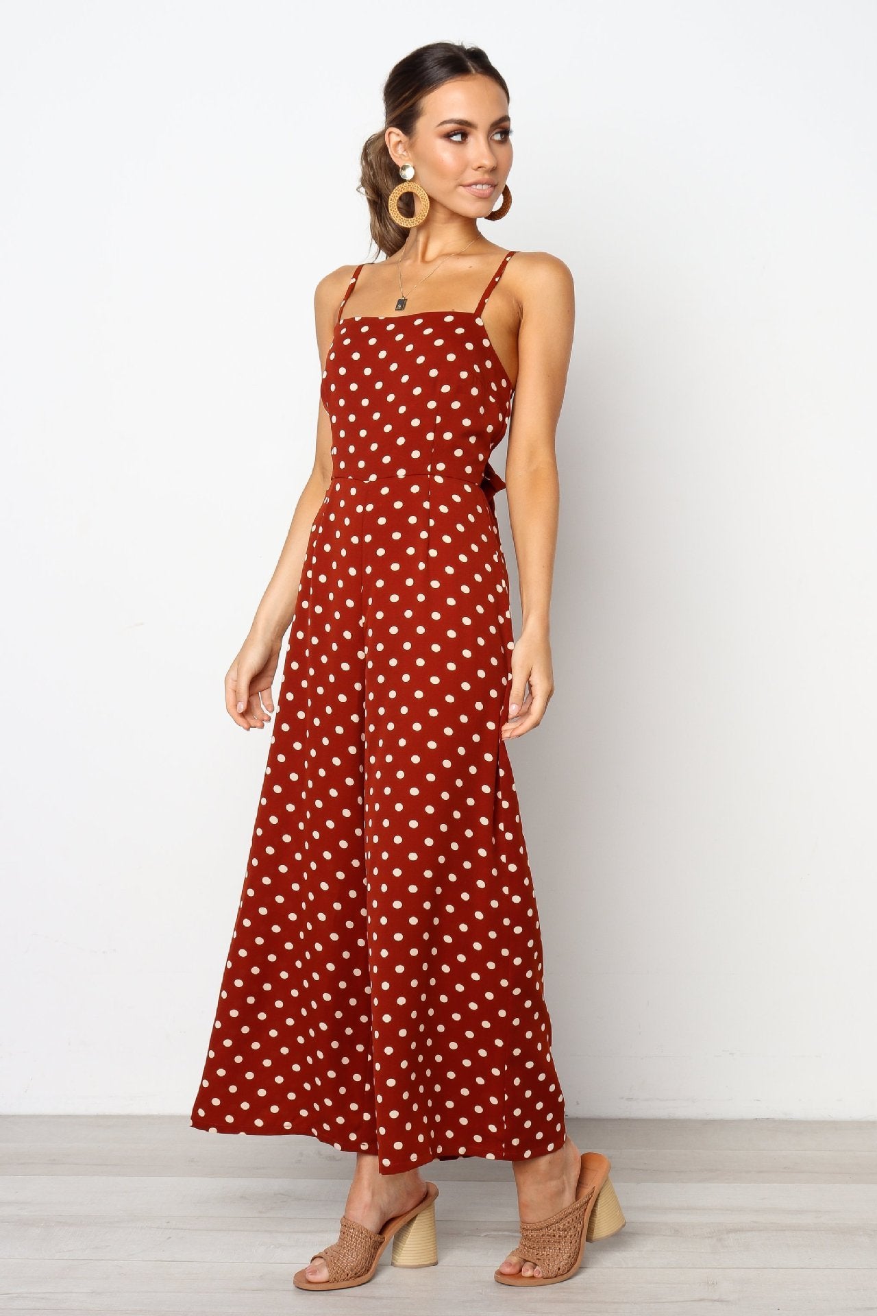 Polka Dot Sling Sexy Backless Straight Jumpsuit