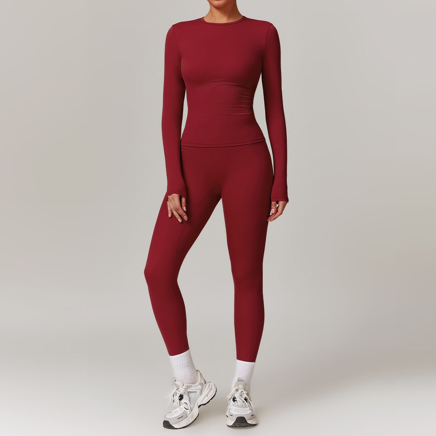 Combinaison de yoga moulante brossée Vêtements de fitness à séchage rapide Survêtements de fitness à manches longues Combinaison de sport Haut de sport Leggings taille haute Ensembles pour femmes Ensemble de yoga