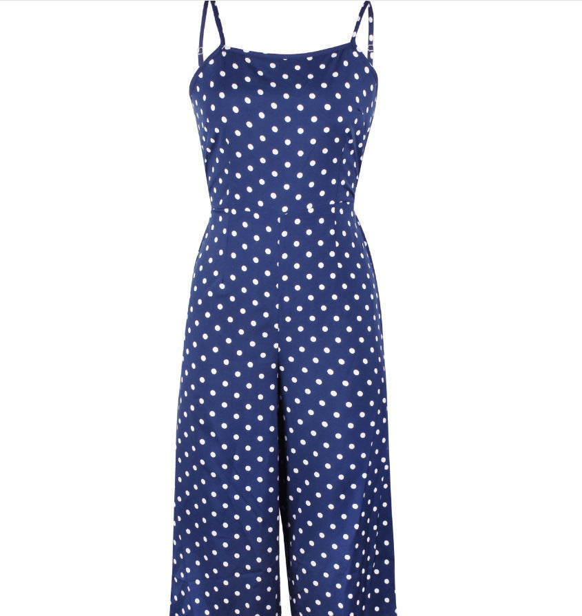 Sexy rückenfreier, gerader Jumpsuit mit gepunktetem Sling