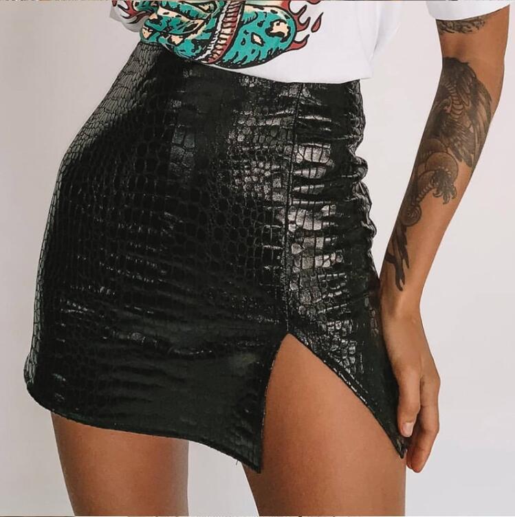 European And American Ins Sexy Crocodile Pattern PU Leather Skirt