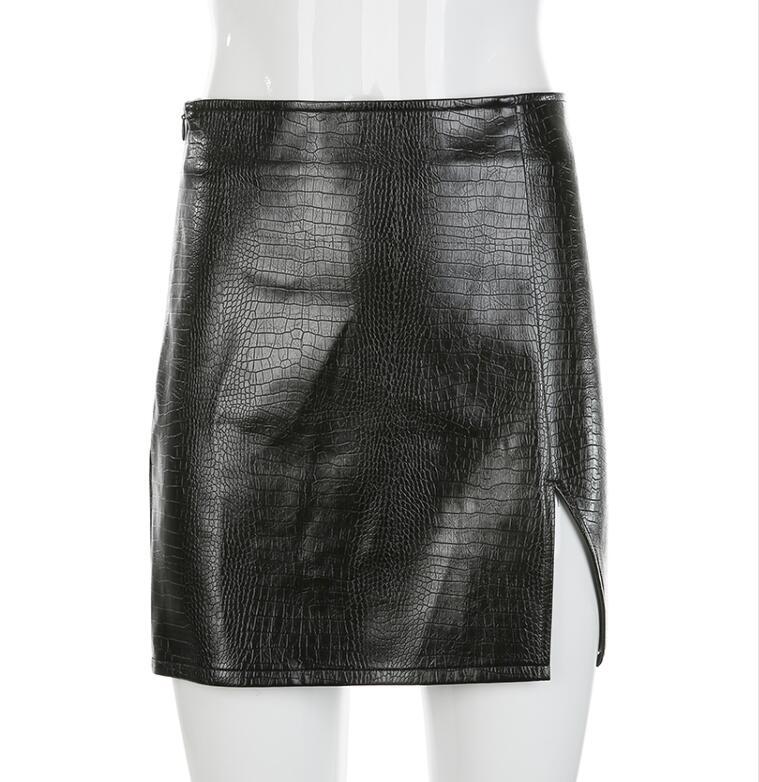 European And American Ins Sexy Crocodile Pattern PU Leather Skirt