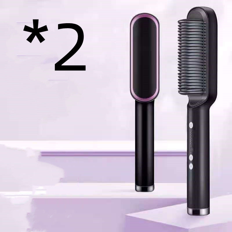 Nouveau fer à lisser 2 en 1, peigne chaud, pince à friser à ions négatifs, brosse à cheveux électrique à double usage