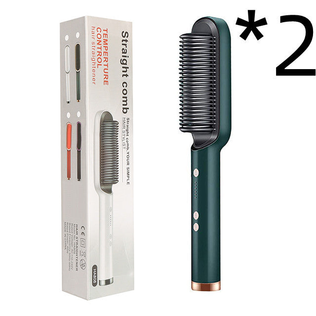 Nouveau fer à lisser 2 en 1, peigne chaud, pince à friser à ions négatifs, brosse à cheveux électrique à double usage