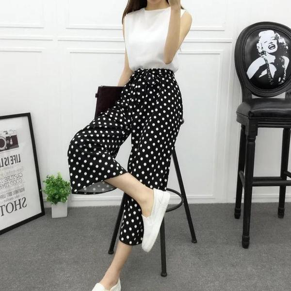 Vertical-striped chiffon wide-leg pants