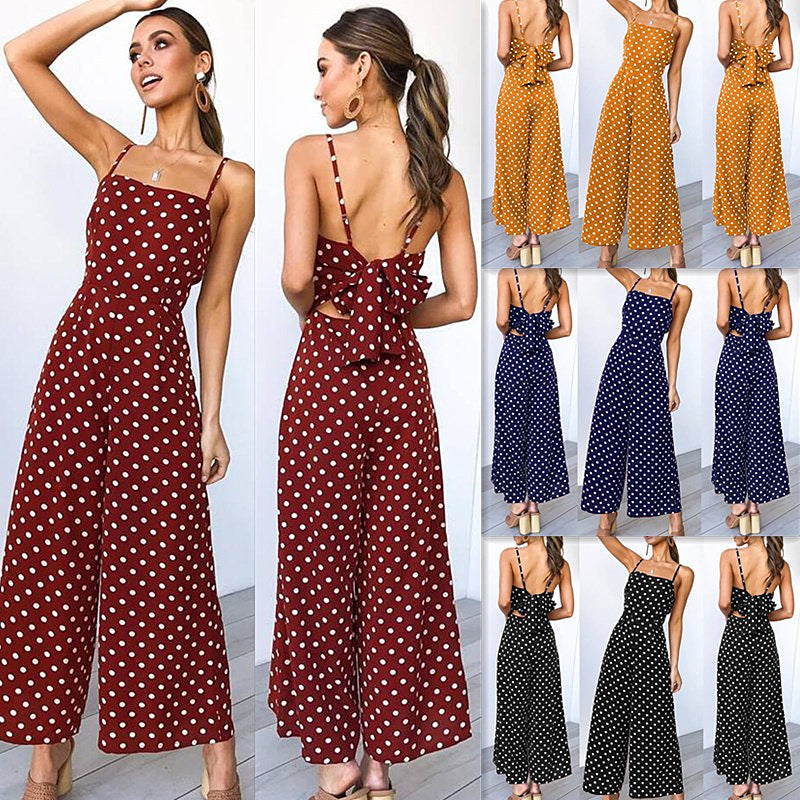 Polka Dot Sling Sexy Backless Straight Jumpsuit