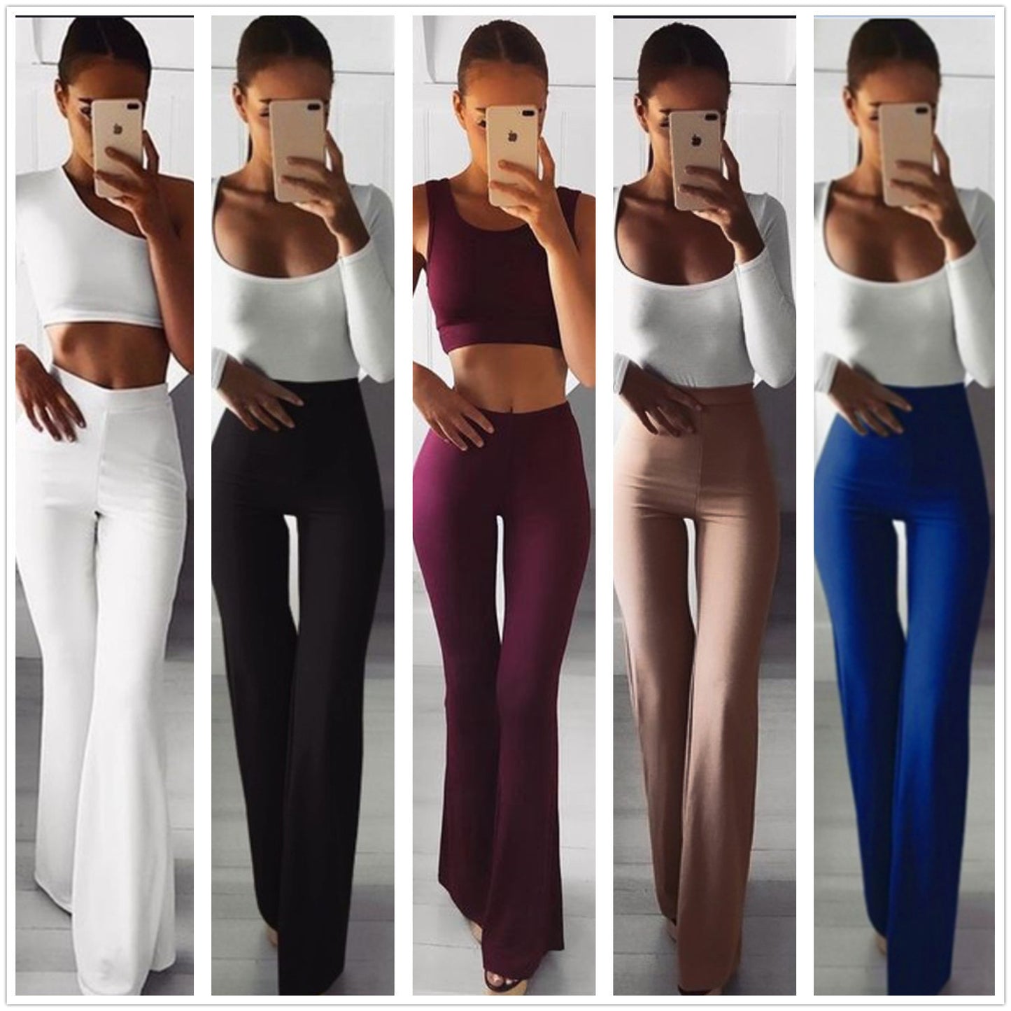 Solid color high elastic slim belly bell pants