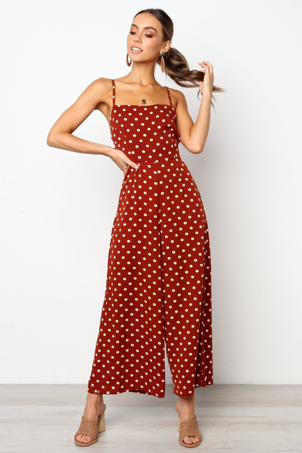 Polka Dot Sling Sexy Backless Straight Jumpsuit