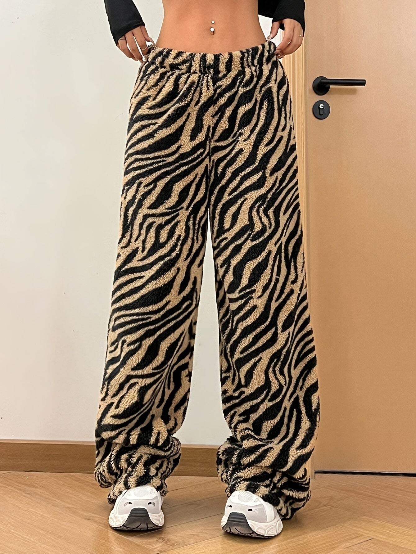 Pantalon imprimé léopard pour femme Pantalon décontracté drapé à jambe large