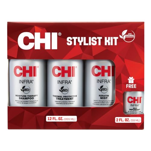 CHI Home Stylist Kit, 12 Oz Infra Shampoo, 12 Oz Treatment, 12 Oz Keratin Mist & 2 Oz Silk Infusion, Sulfate, Paraben, & Cruelty-Free, 4 Products