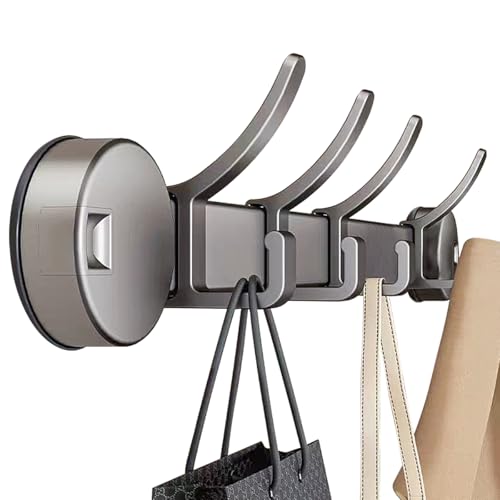 KYIAANY 4-Hooks Suction Shower Rack: Space Aluminum Heavy Duty Vacuum Cup Adhesive Holder Storage Hanger Inside Bathroom for Hanging Towel Clothes Robe loofah- Easy Install on Glass Door Tiles Wall