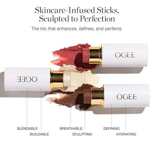 Ogee Face Stick Crystal Collection Trio - Contour Stick Makeup Collection - Certified Organic Contour Palette - Includes Bronzer Stick, Blush Stick & Highlighter Stick