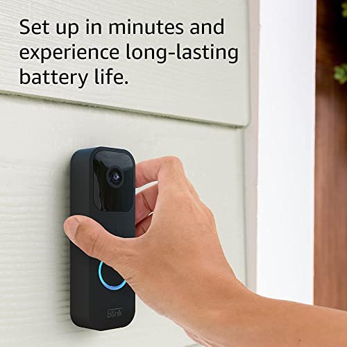 Like-New Blink Video Doorbell (newest model), Two-way audio, HD video, motion and chime app alerts and Alexa enabled — wired or wire-free (Black)