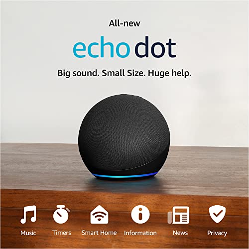 Amazon Echo Dot (newest model), Vibrant sounding Alexa speaker, Great for bedrooms, dining rooms and offices, Charcoal