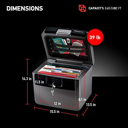 SentrySafe Black Fireproof and Waterproof Safe, File Folder and Document Box with Key Lock, Ex. 14.3 x 15.5 x 13.5 inches, HD4100