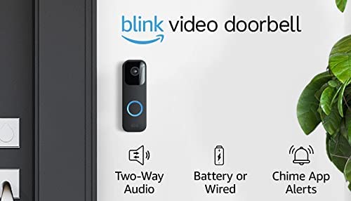 Like-New Blink Video Doorbell (newest model), Two-way audio, HD video, motion and chime app alerts and Alexa enabled — wired or wire-free (Black)