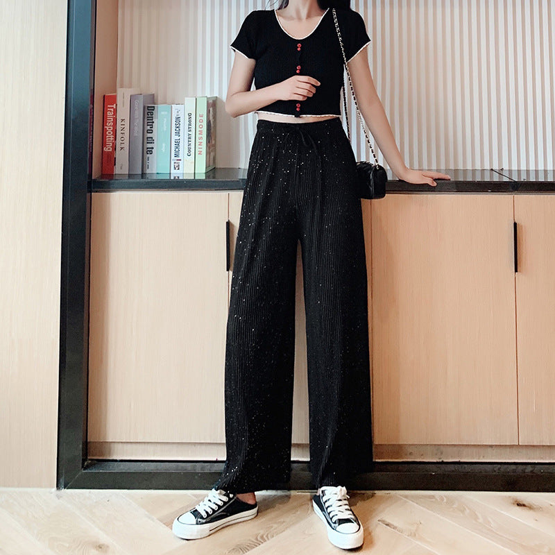 Chiffon trousers straight starry sky pants