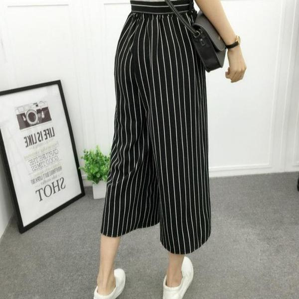 Vertical-striped chiffon wide-leg pants