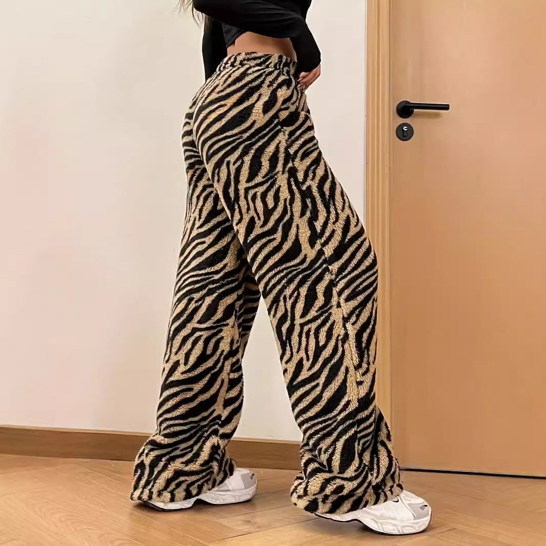 Damenhose mit Leopardenmuster, lässige, drapierte Hose mit weitem Bein