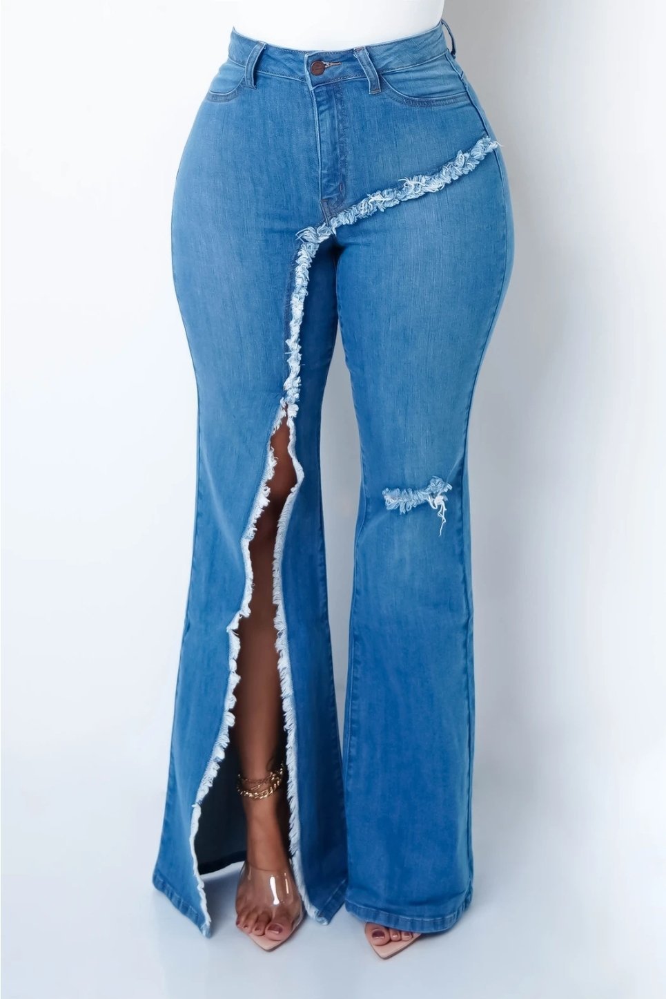 Neue stil elastische zerrissene ausgestelltes hosen jeans frauen