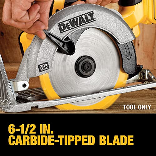 DEWALT 20V MAX Circular Saw, 6-1/2-Inch Blade, 460 MWO Engine, 0-50 Degree Bevel Capability, Bare Tool Only (DCS391B)