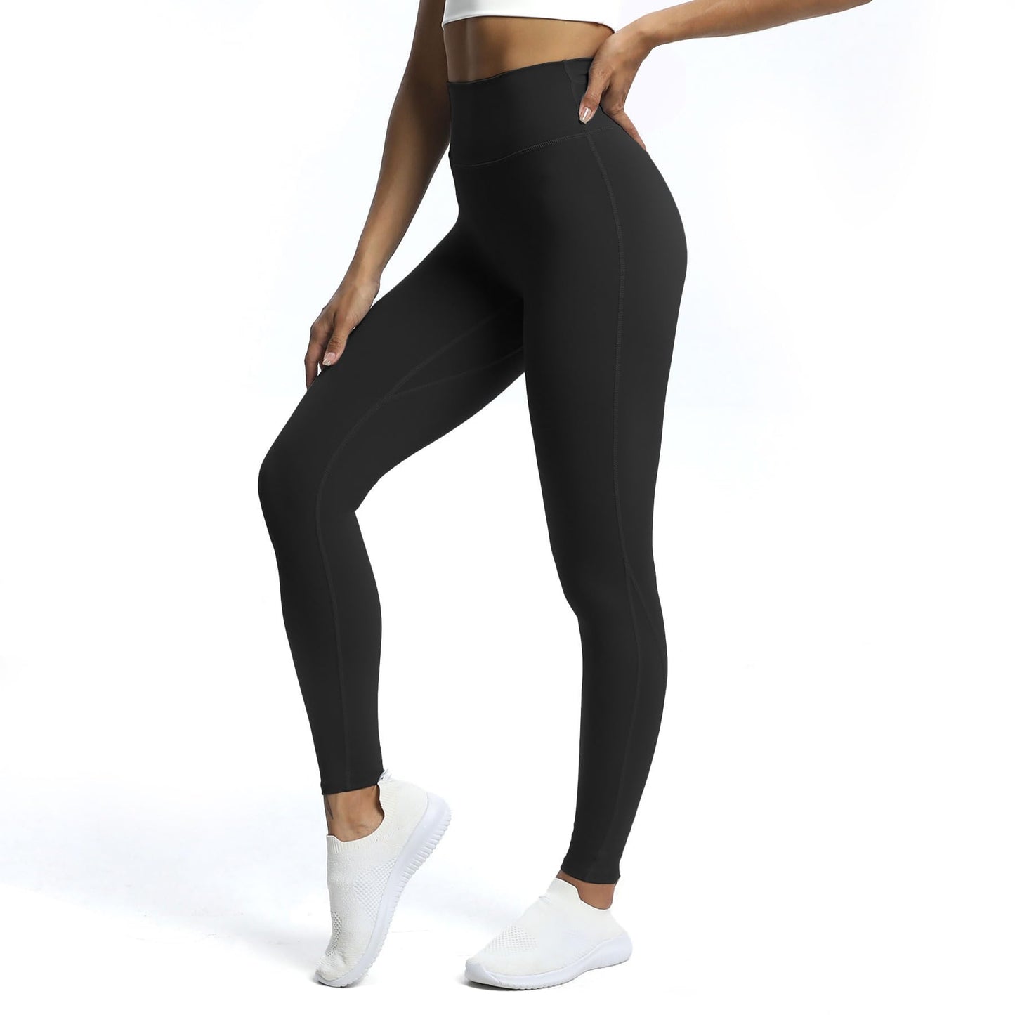 Aoxjox High Waisted Workout Leggings for Women Trinity Yoga Pants 26.5" (Black, Medium)