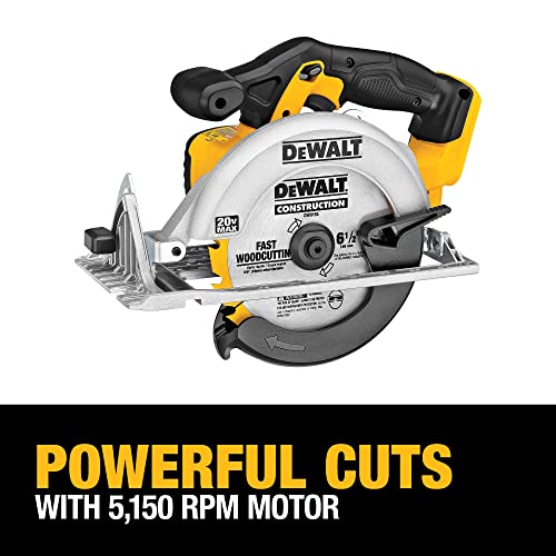 DEWALT 20V MAX Circular Saw, 6-1/2-Inch Blade, 460 MWO Engine, 0-50 Degree Bevel Capability, Bare Tool Only (DCS391B)