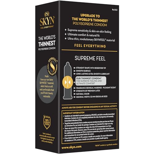 SKYN Supreme Feel Non-Latex Condoms, 10 Count, Ultra-Thin & Pre-Lubricated for a Natural, Smooth Fit