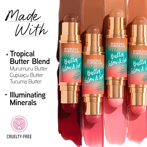 Physicians Formula Butter Glow & Go Multiuse Stick, Ultra-Creamy Radiant Finish Formula with Murumuru Butter, Vegan & Cruelty-Free- Beachy Pink