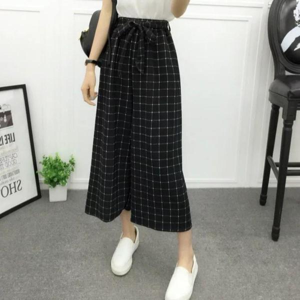 Vertical-striped chiffon wide-leg pants