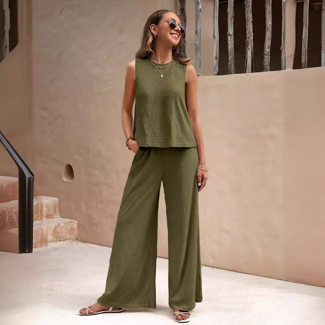 Einfarbige, lässige, lockere Hosen-Sets für Frauen, elegante Frühlings- und Sommer-Damen-Zweiteiler, kompletter Hosensatz, weibliches Outfit, Kleidung