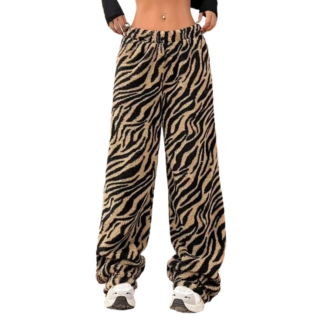 Women's Leopard Print Pants Casual Draping Wide Leg Pants