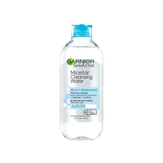 Garnier Micellar Water For Waterproof Makeup, Hydrating Facial Cleanser & Makeup Remover, Suitable for Sensitive Skin, Vegan, Cruelty Free, 13.5 Fl Oz (400mL), 1 Count