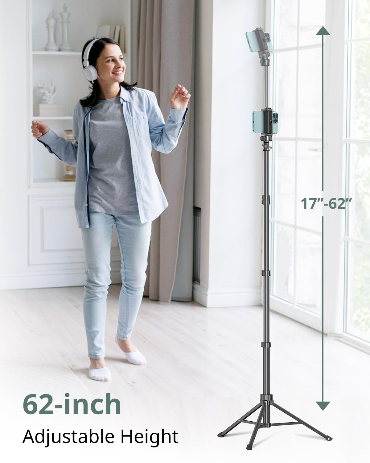 SENSYNE 62" Phone Tripod & Selfie Stick, Extendable Cell Phone Tripod Stand with Wireless Remote and Phone Holder, Compatible with iPhone Android Phone, Camera