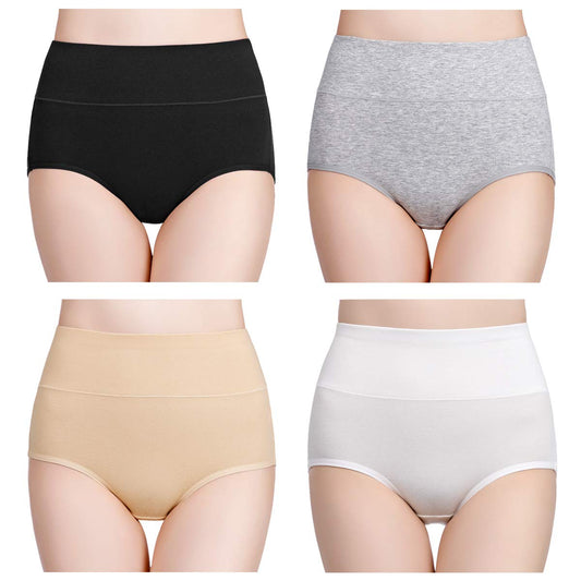 wirarpa Women's Cotton Postpartum Underwear High Waisted Ladies Panties Full Coverage Briefs 4 Pack Assorted Medium