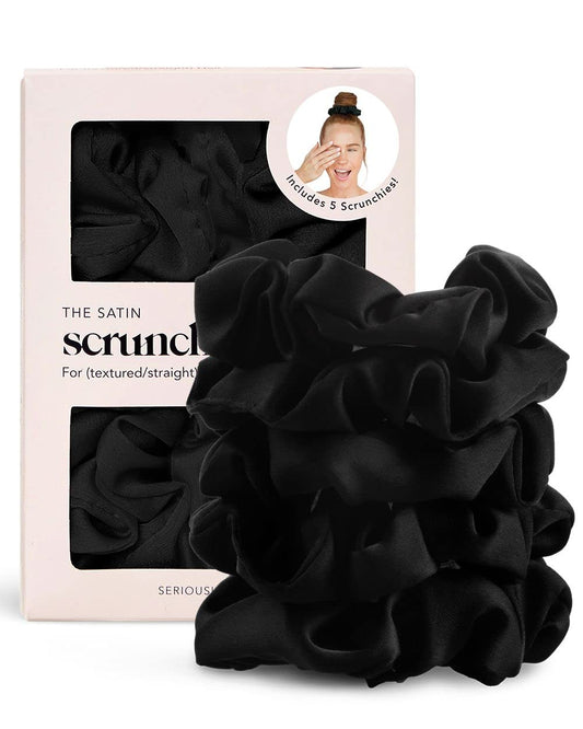 Kitsch Satin Scrunchies for Women - No Crease Hair Ties for Girls | Scrunchies For All Hair Types and Textures, Perfect for Day or Night - 5 Pcs, Black