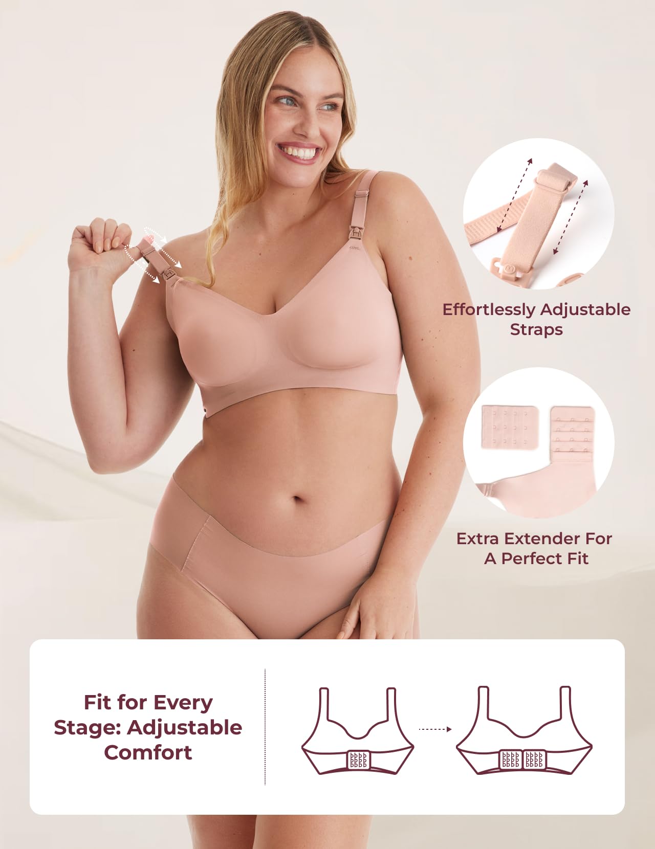 Momcozy Nursing Bras for Breastfeeding Seamless Ultra Comfort Maternity Bra Smooth Wireless Pregnancy Sleeping Bralette Beige