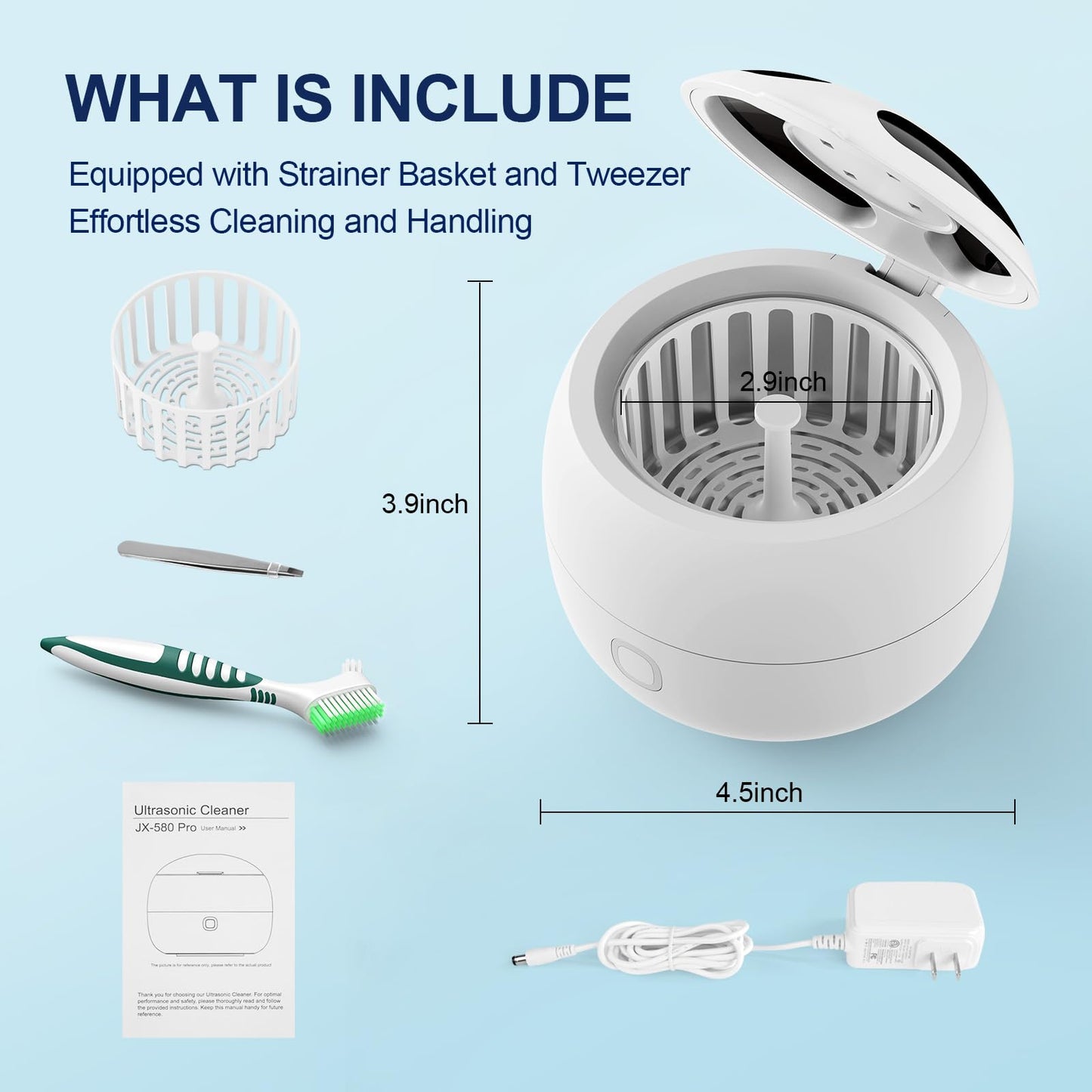 Upgraded Ultrasonic Retainer Cleaner, 45kHz Retainer Cleaner Machine for Denture Cleaner, Retainer Cleaner, Mouth Guard Cleaner, Night Guard Cleaner, Denture Cleaner with 200ML Dental Cleaning Pod