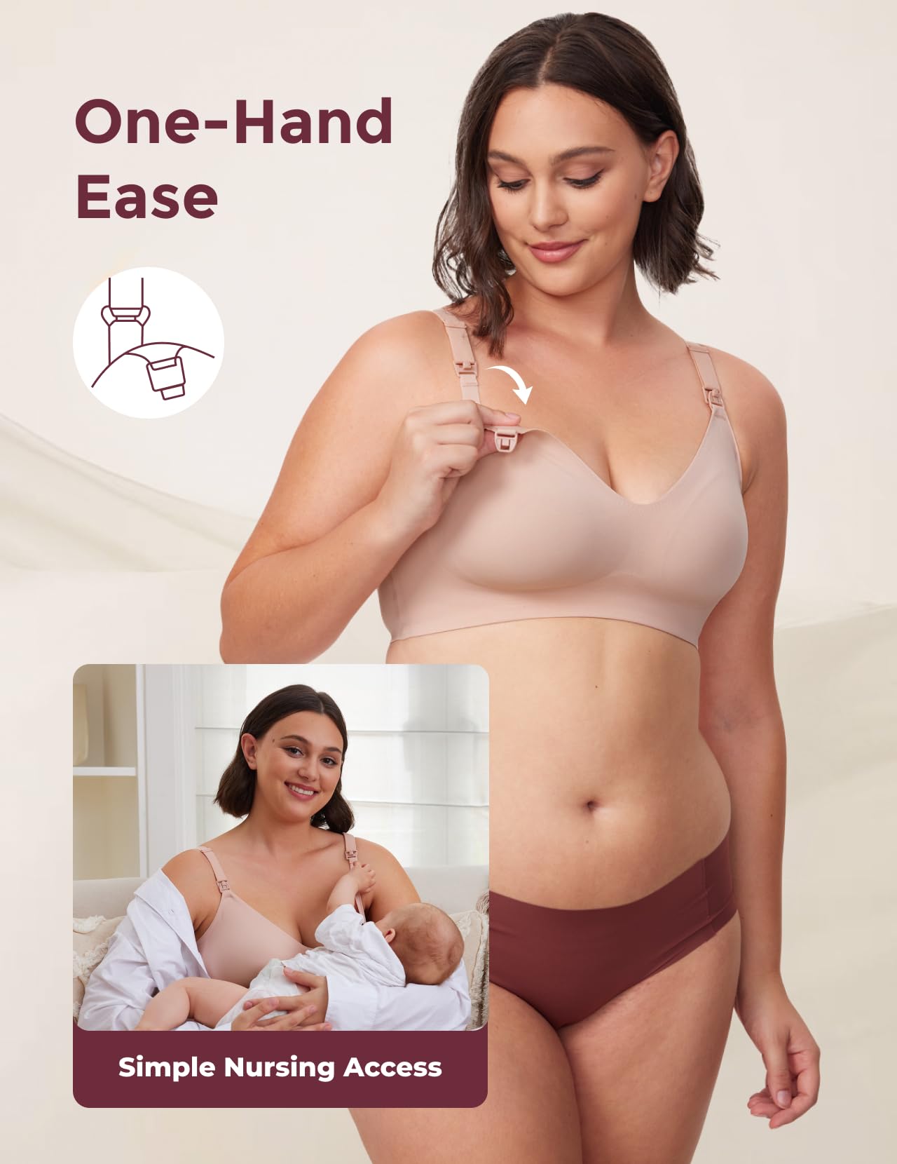 Momcozy Nursing Bras for Breastfeeding Seamless Ultra Comfort Maternity Bra Smooth Wireless Pregnancy Sleeping Bralette Beige