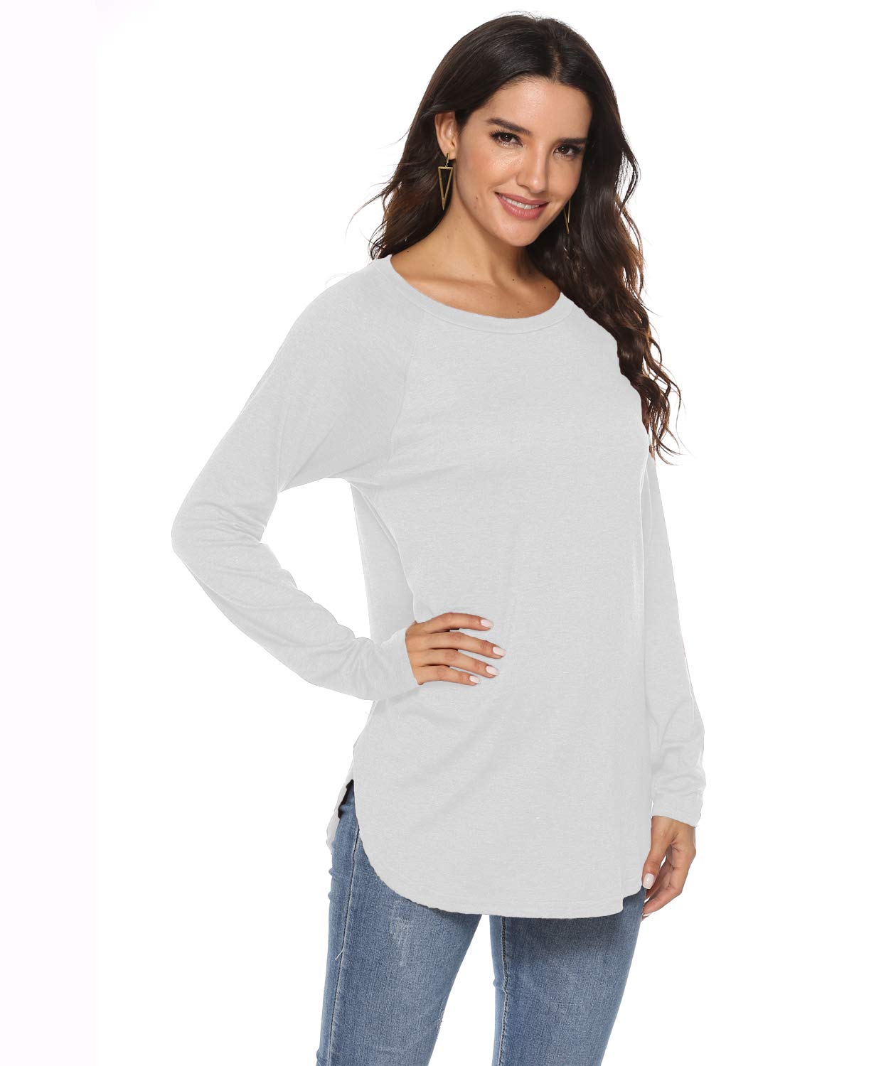 Newchoice Tunic Tops for Leggings for Tall Women Basic Tees Long Sleeve Tshirts (M,White)