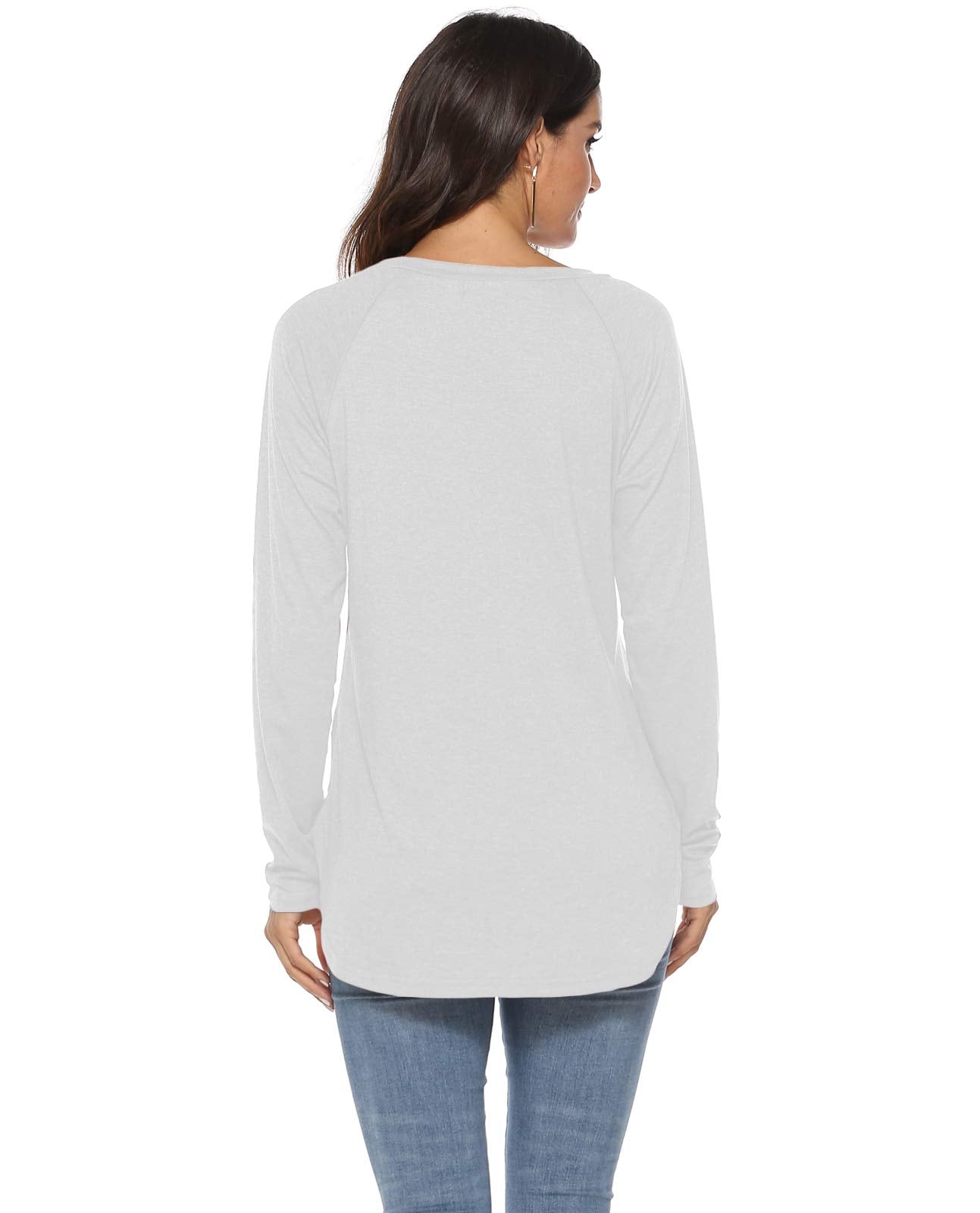 Newchoice Tunic Tops for Leggings for Tall Women Basic Tees Long Sleeve Tshirts (M,White)