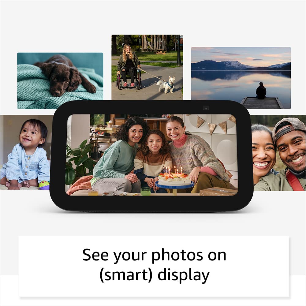 Like-New Amazon Echo Show 5 (newest model), Smart display with 2x the bass and clearer sound, Charcoal