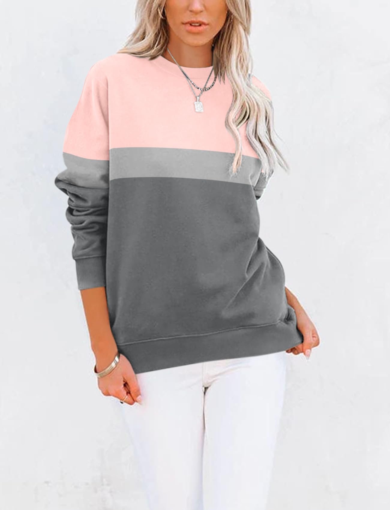 TICTICMIMI Women's Casual Long Sleeve Color Block/Solid Tops Crewneck Sweatshirts Cute Loose Fit Pullovers With Pockets