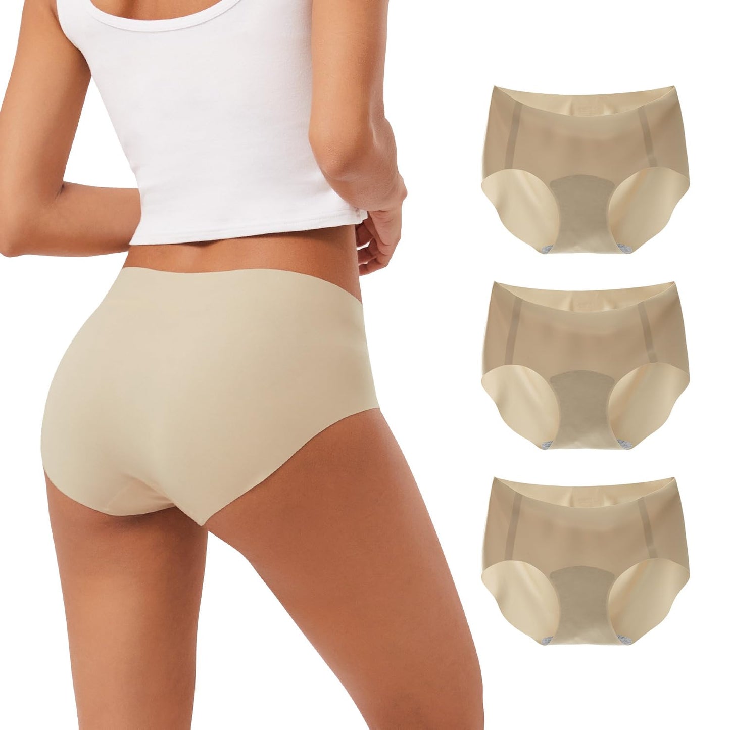 INNERSY Women's Seamless No Show Hipster Panties Invisible Light Underwear 3-Pack(3 Beige,Medium)