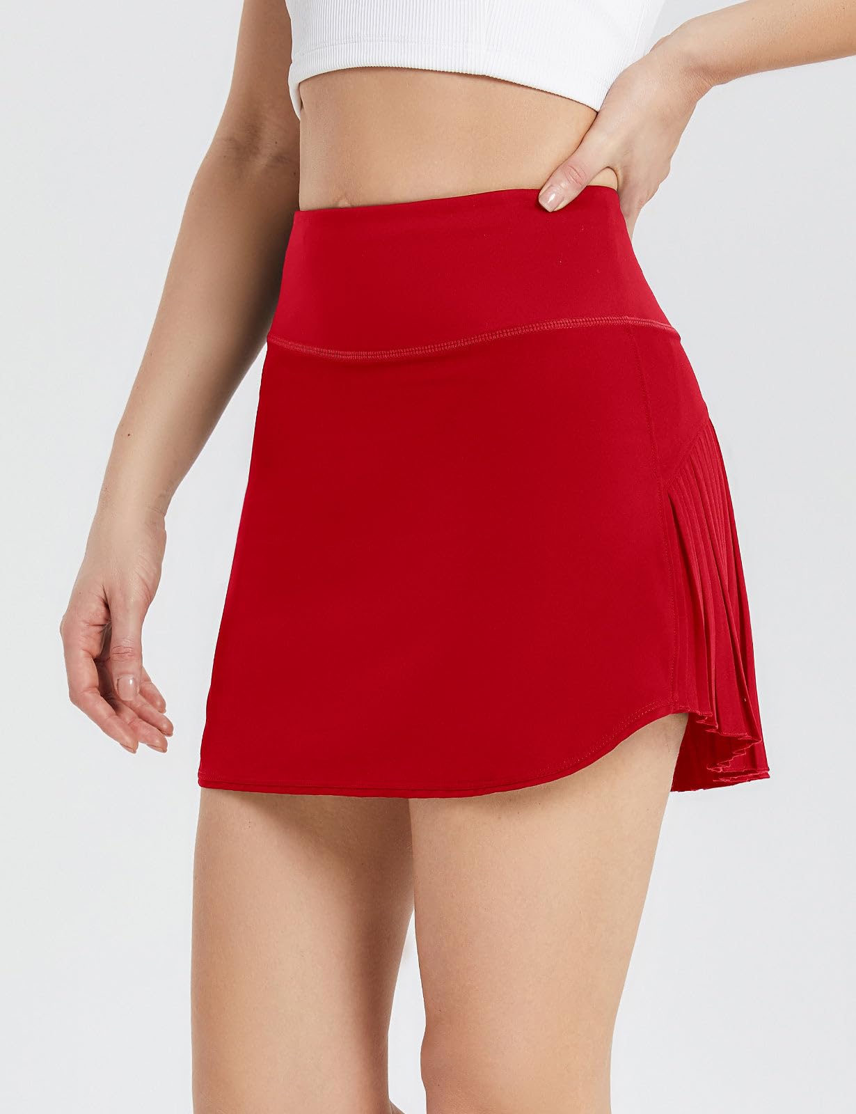 BALEAF Women's Pleated Tennis Skirts High Waisted Lightweight Athletic Golf Skorts Skirts with Shorts Pockets Red Small