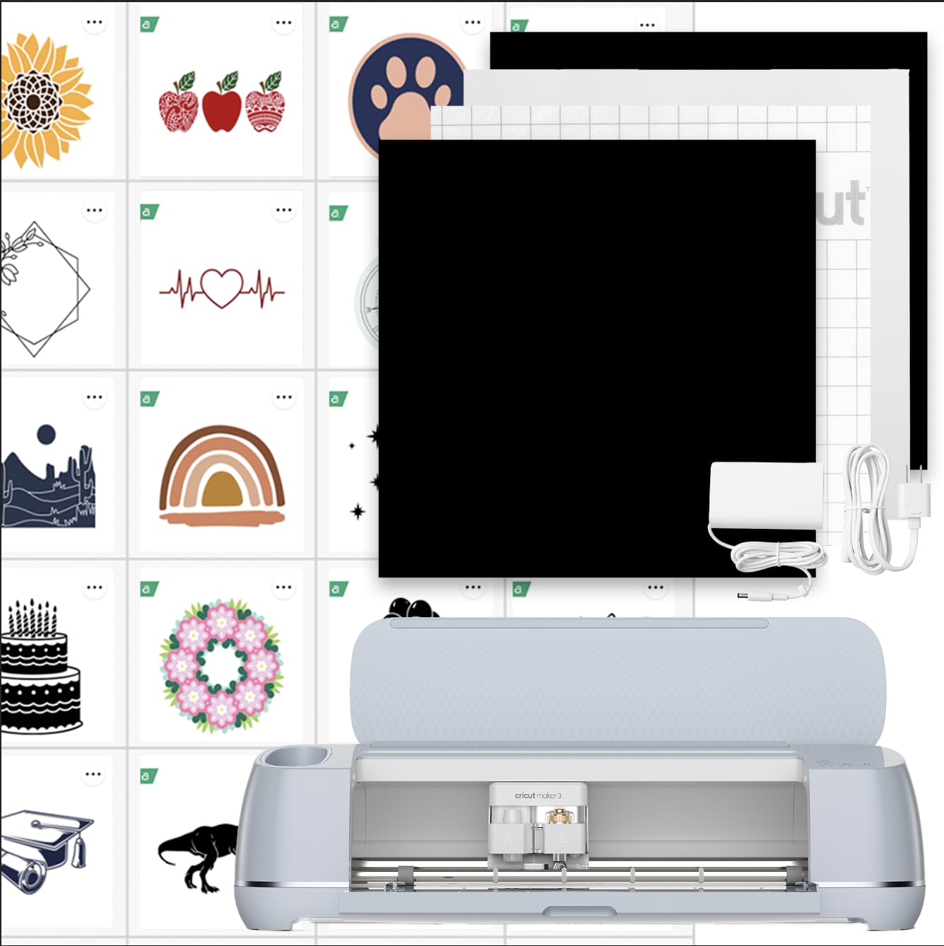 Cricut Maker 3 & Digital Content Library Bundle - Includes 30 images in Design Space App - Smart Cutting Machine, 2X Faster & 10X Cutting Force, Cuts 300+ Materials, Blue