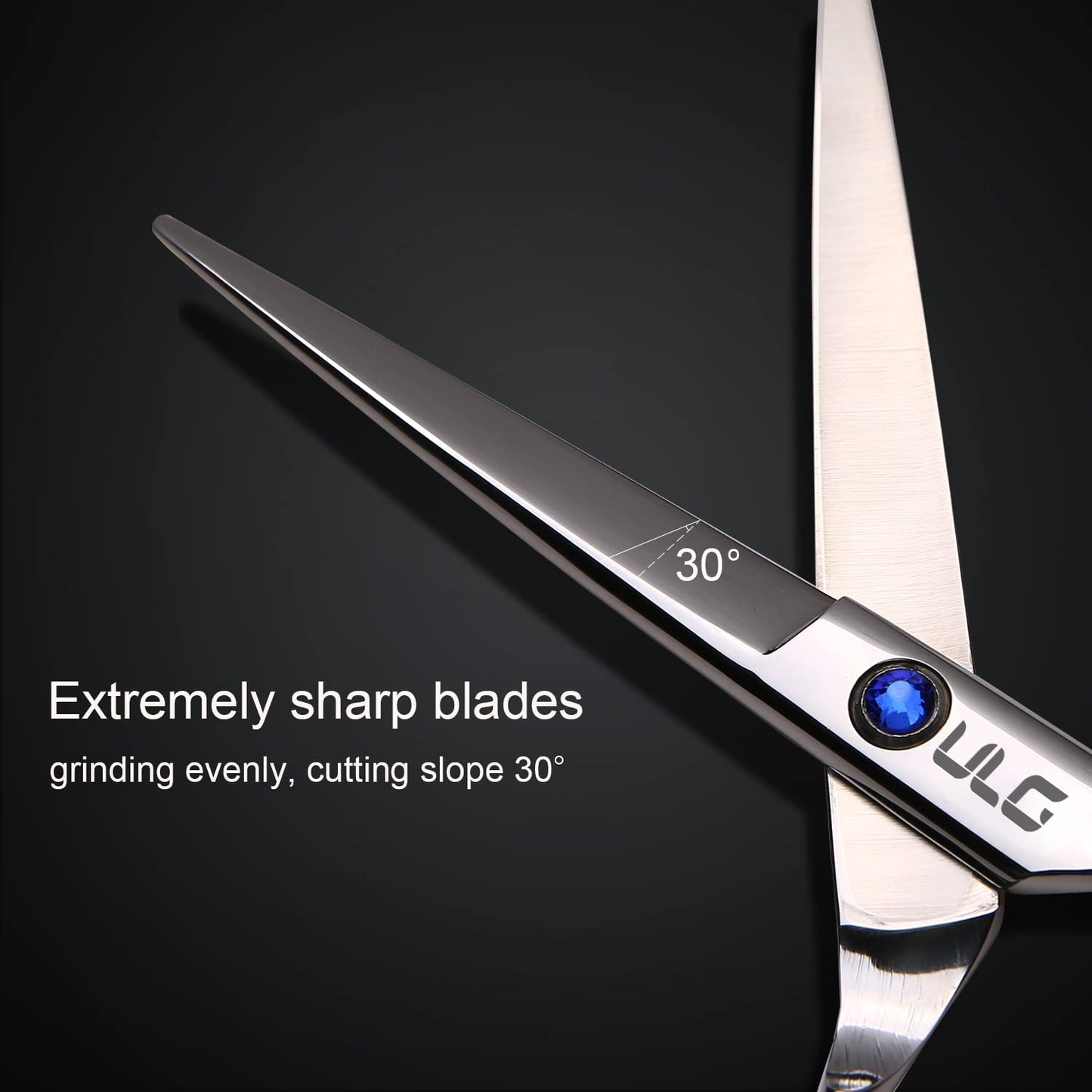 Hair Cutting Scissors, ULG Professional Hair Scissors 6.5 inch Right-Hand Razor Edge Barber Scissors Salon Hair Cutting Shears Made of Japanese Stainless Steel, Hand Sharpened Blue