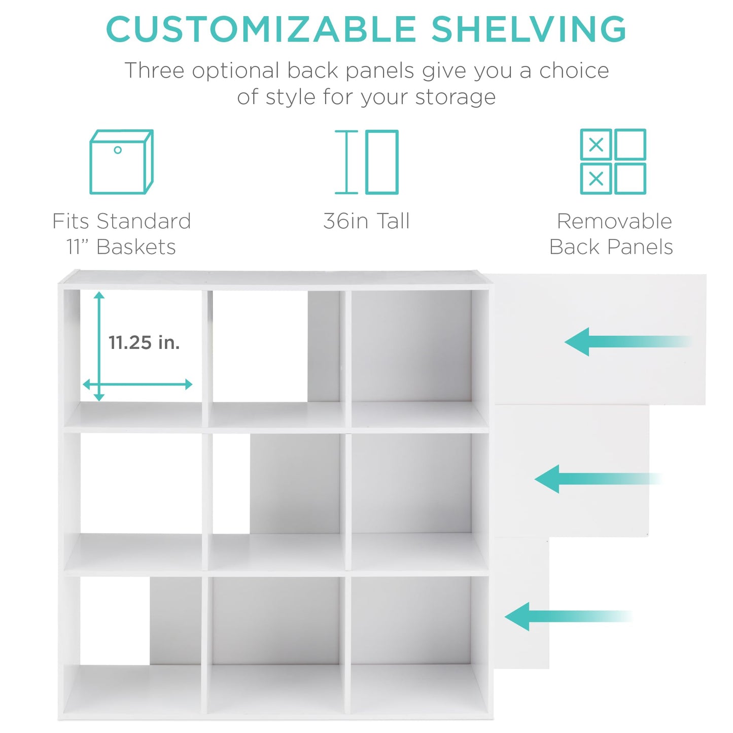 Best Choice Products 9-Cube Storage Organizer, 11in Shelf Opening, Bookcase, Display Shelf, Customizable w/ 3 Removable Back Panels - White