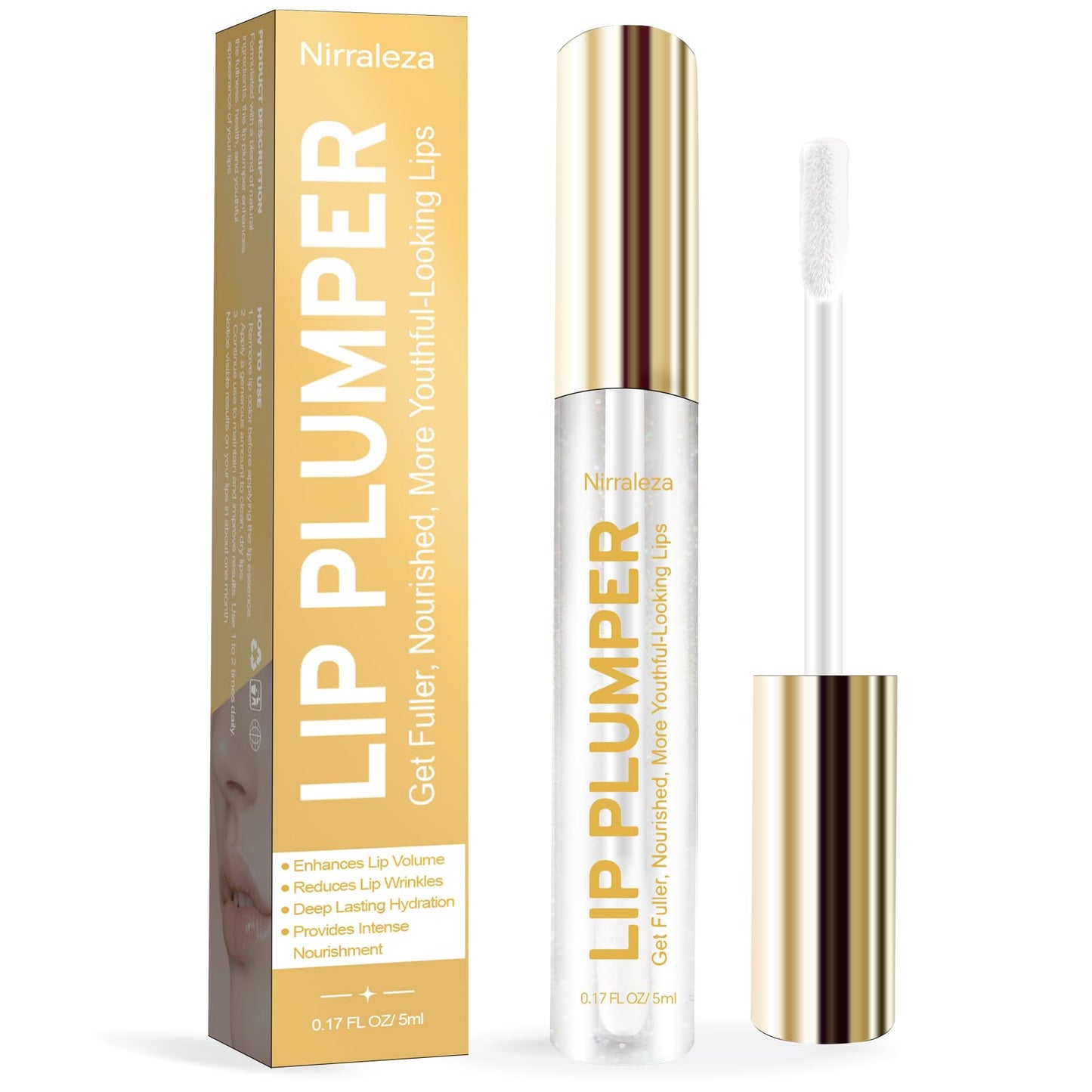 Nirraleza Lip Plumper Gloss, Clear Plumping Lip Gloss for Visibly Hydrated, Volumized Lips with Nourishing Ingredients to Smooth Lip Wrinkles.