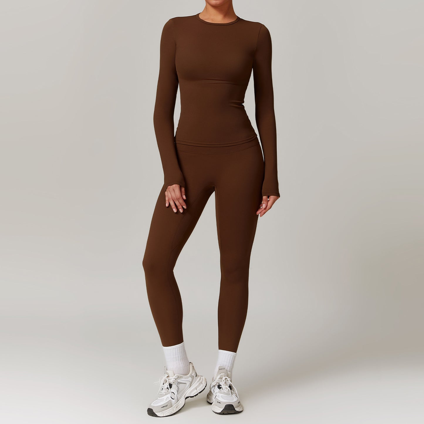 Combinaison de yoga moulante brossée Vêtements de fitness à séchage rapide Survêtements de fitness à manches longues Combinaison de sport Haut de sport Leggings taille haute Ensembles pour femmes Ensemble de yoga